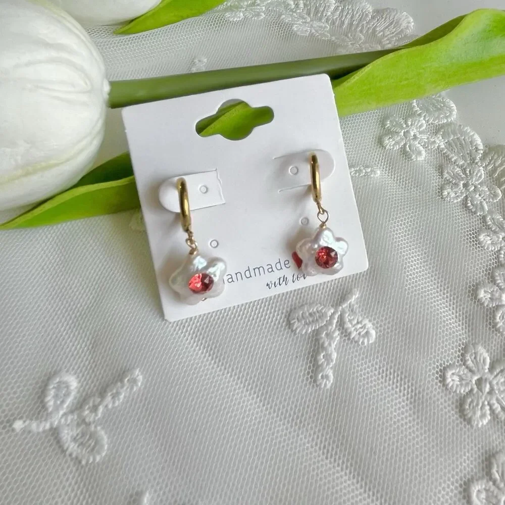 Natural Freshwater Pearl Earrings Bohemian Baroque Real Flower Drop 925 Silver - Picture 4 of 4